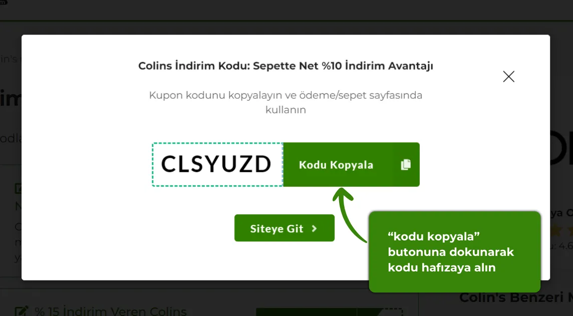 Colins indrim kodu kullanımı