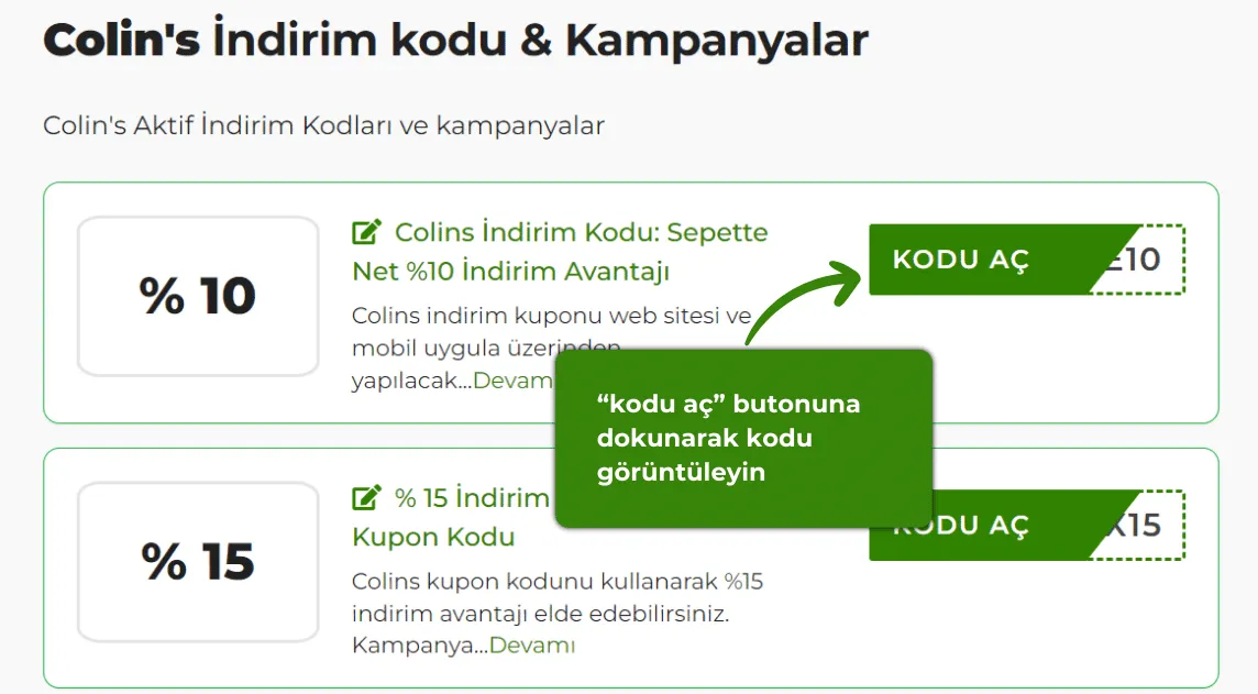 Colins indirim kodu nasıl alınır?