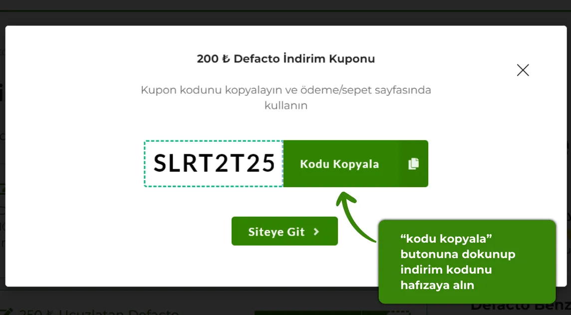 Defacto indirim kodu alma ve kullanma rehberi