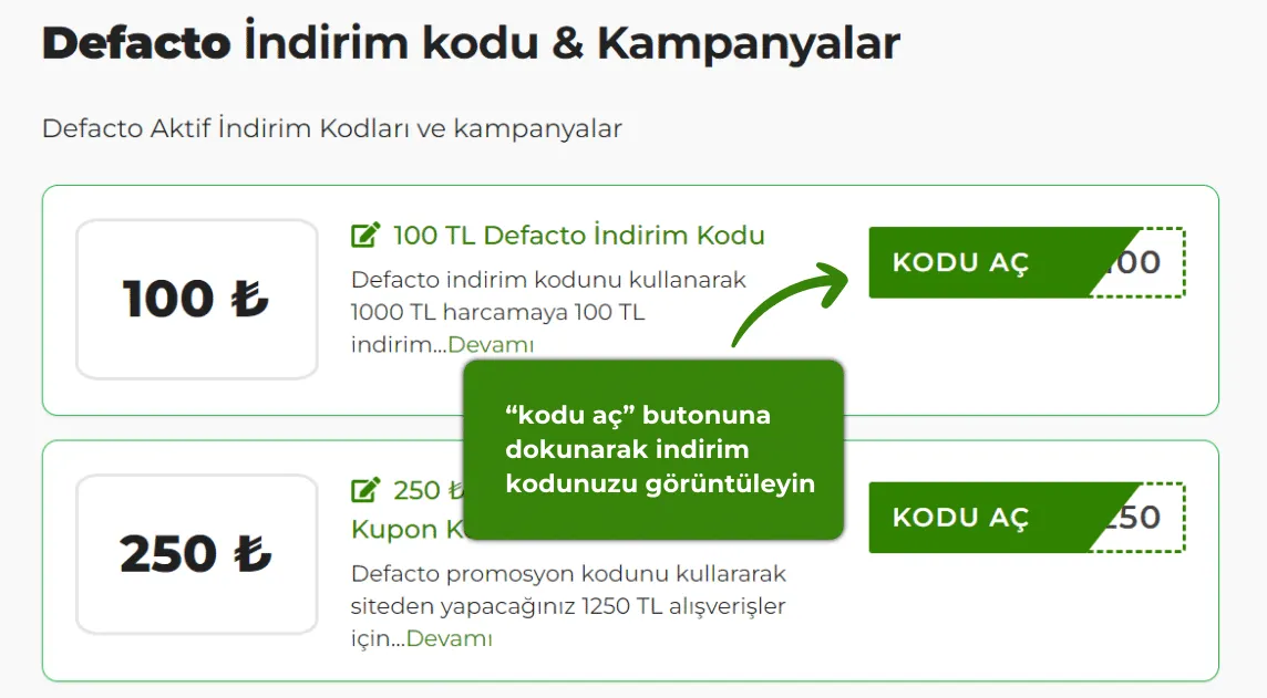 Defacto indirim kodu nasıl alınır?