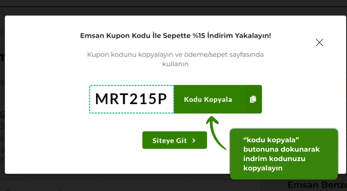 Emsan indirim kodu alma ve kullanma