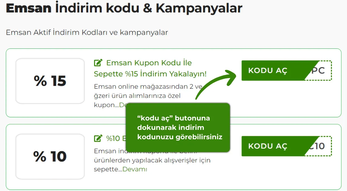 Emsan indirim kodu nasıl alınır?