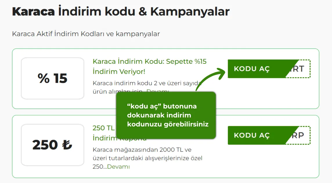 Karaca indirim kodu nasıl alınır?