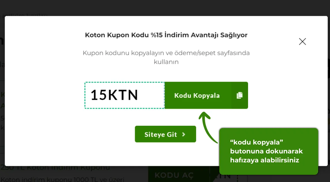 Koton indirim kodu kullanma