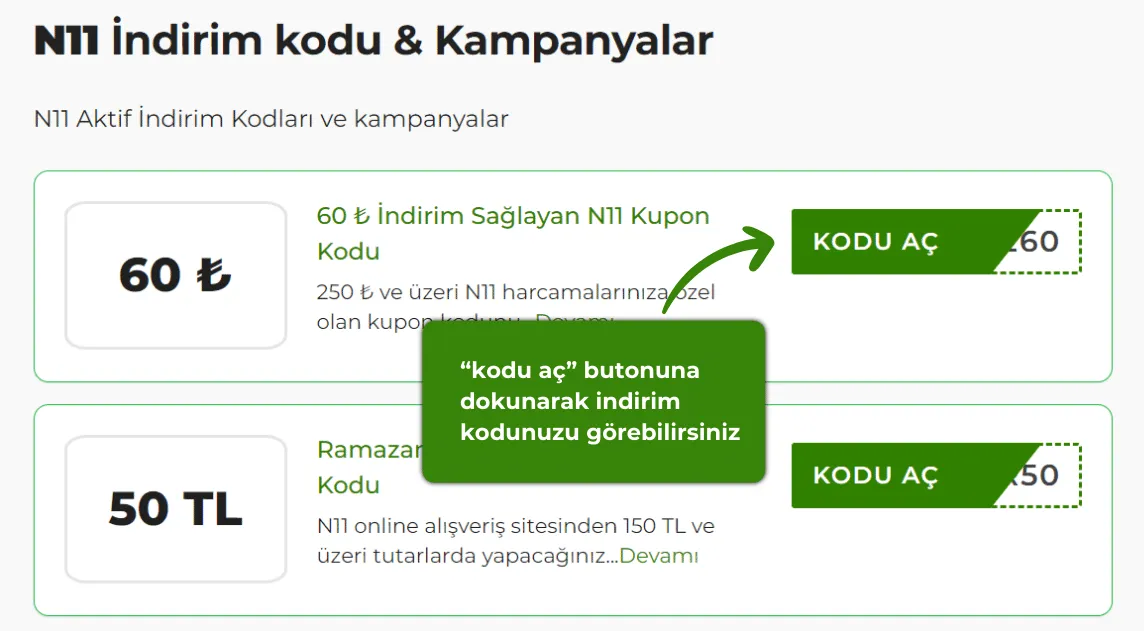 N11 indirim kodu nasıl alınır?