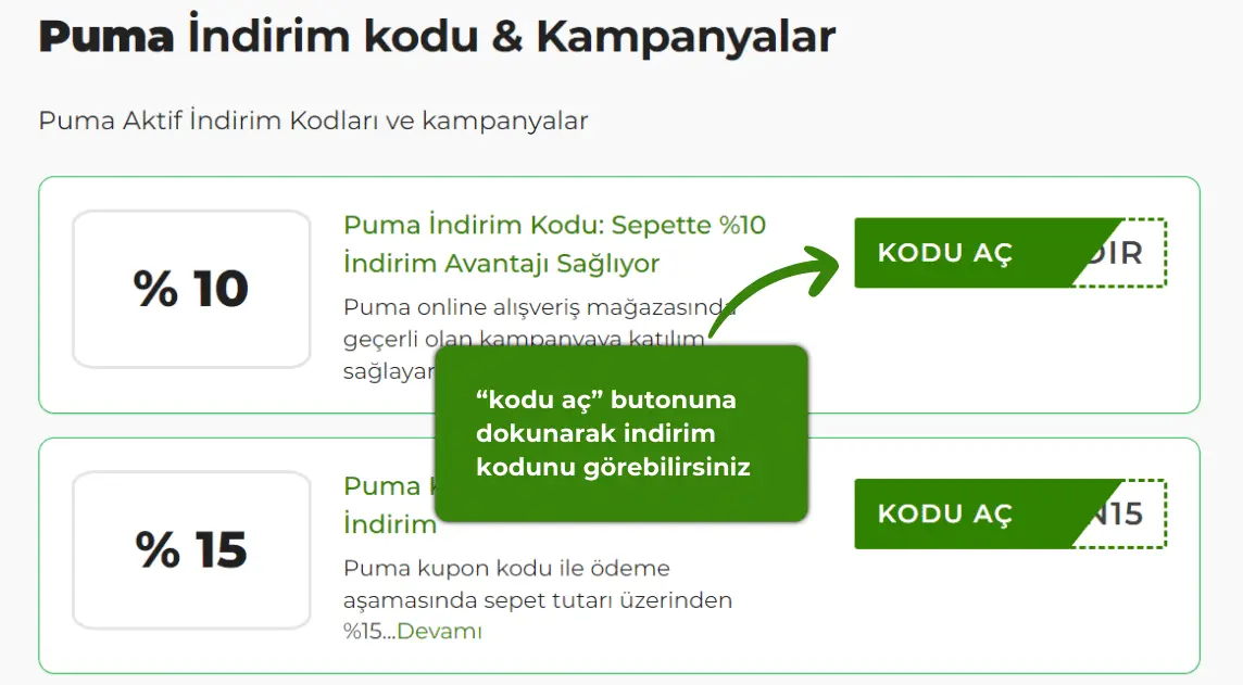 Puma indirim kodu nasıl alınır?