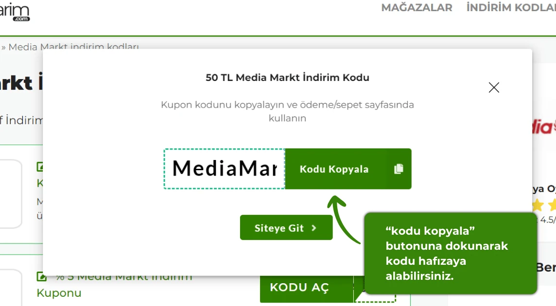 Media Markt indirim kodu alma 2. aşama