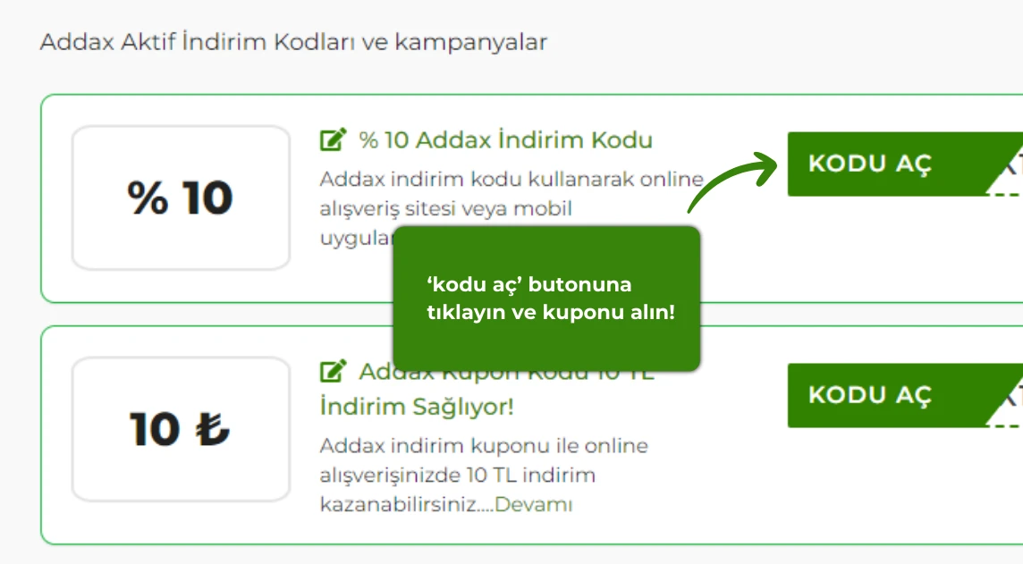 Addax indirim kodu nasıl alınır?