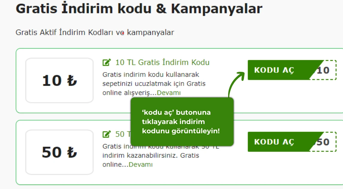 Gratis indirim kodu nasıl alınır