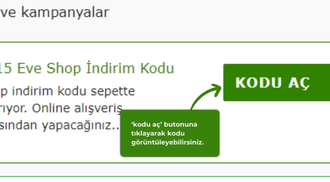 Eve Shop indirim kodu nasıl alınır?