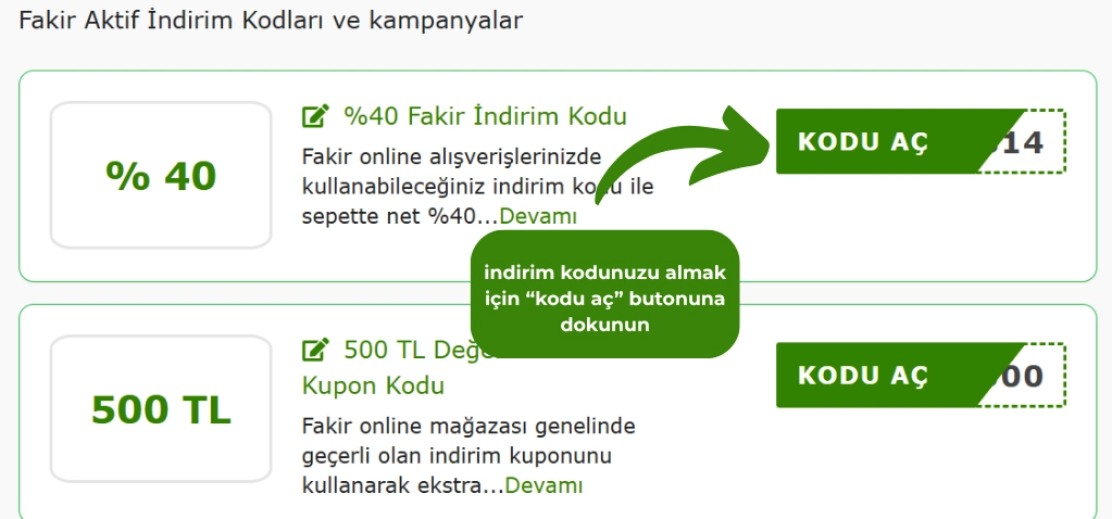 Fakir indriim kodu nasıl alınır?